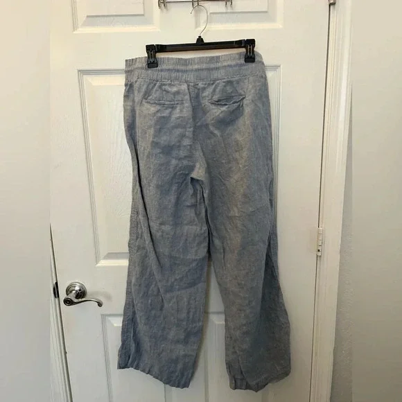 Athleta Women's Cabo 100% Linen Wide Leg Pant Size 14 Blue - Picture 4 of 5